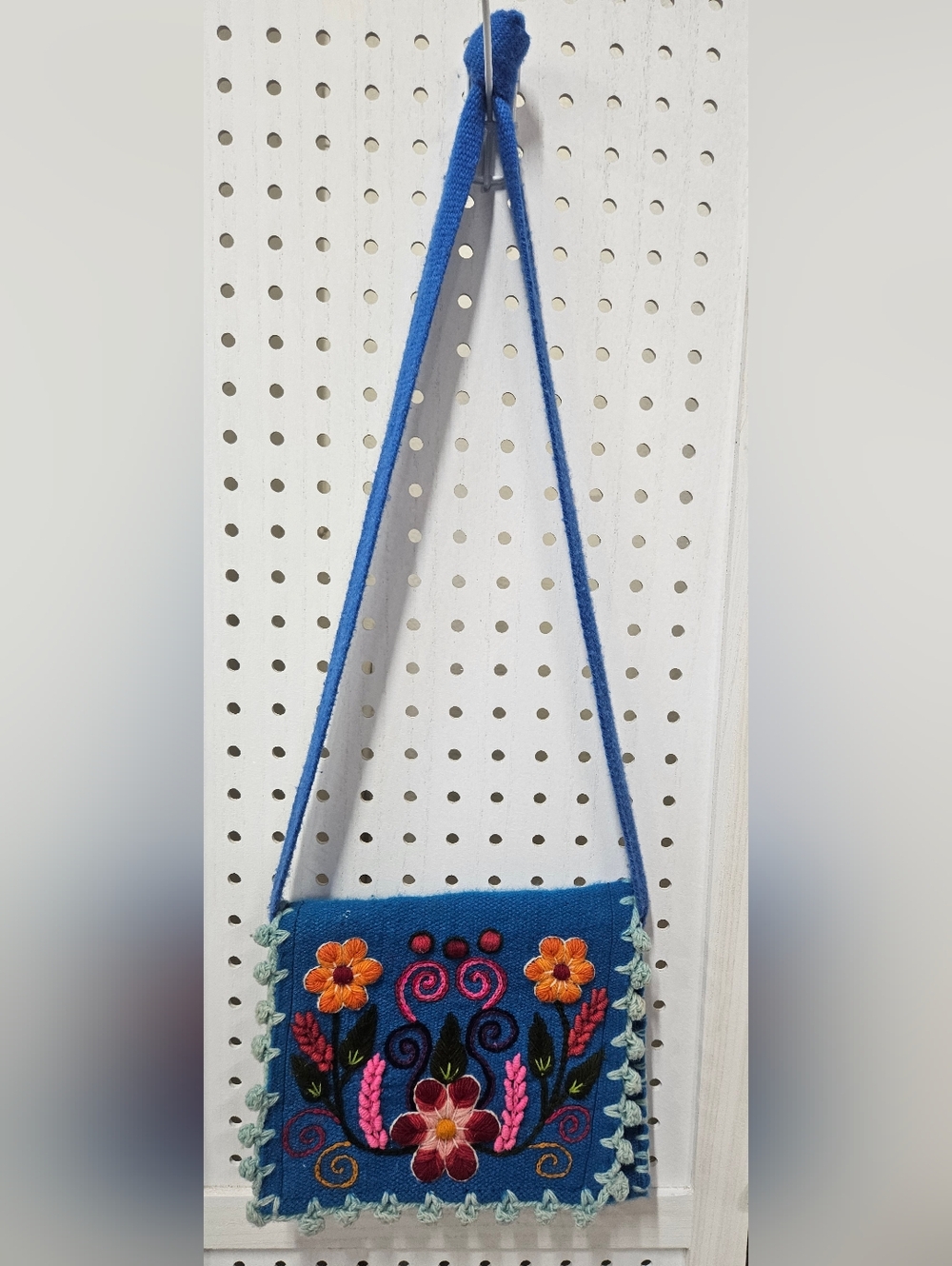 Royal Blue Embroidered Bring Floral Crossbody Bag with Zipper